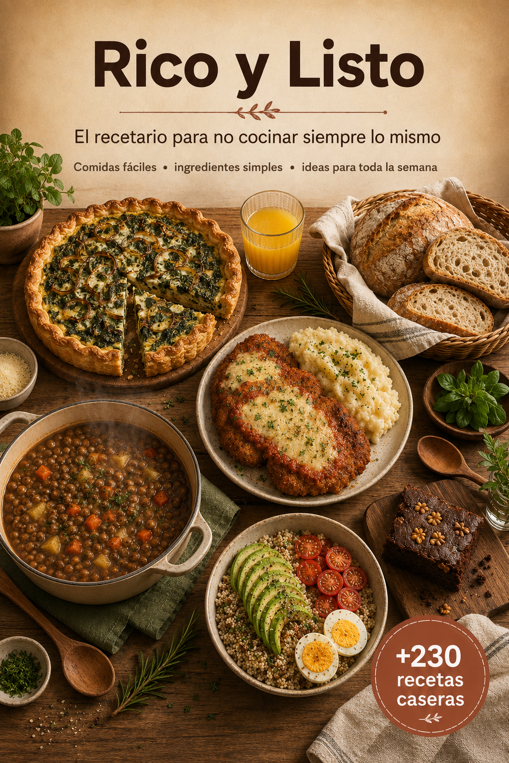 Rico y Listo: Recetario Familiar + 7 Bonos para Organizar tus Comidas - +230 RECETAS